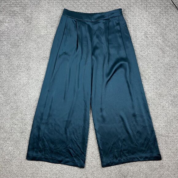 Wynne Collection Pants Womens Large Teal Wide Leg Satin Pleated Dressy Holiday - Picture 1 of 12
